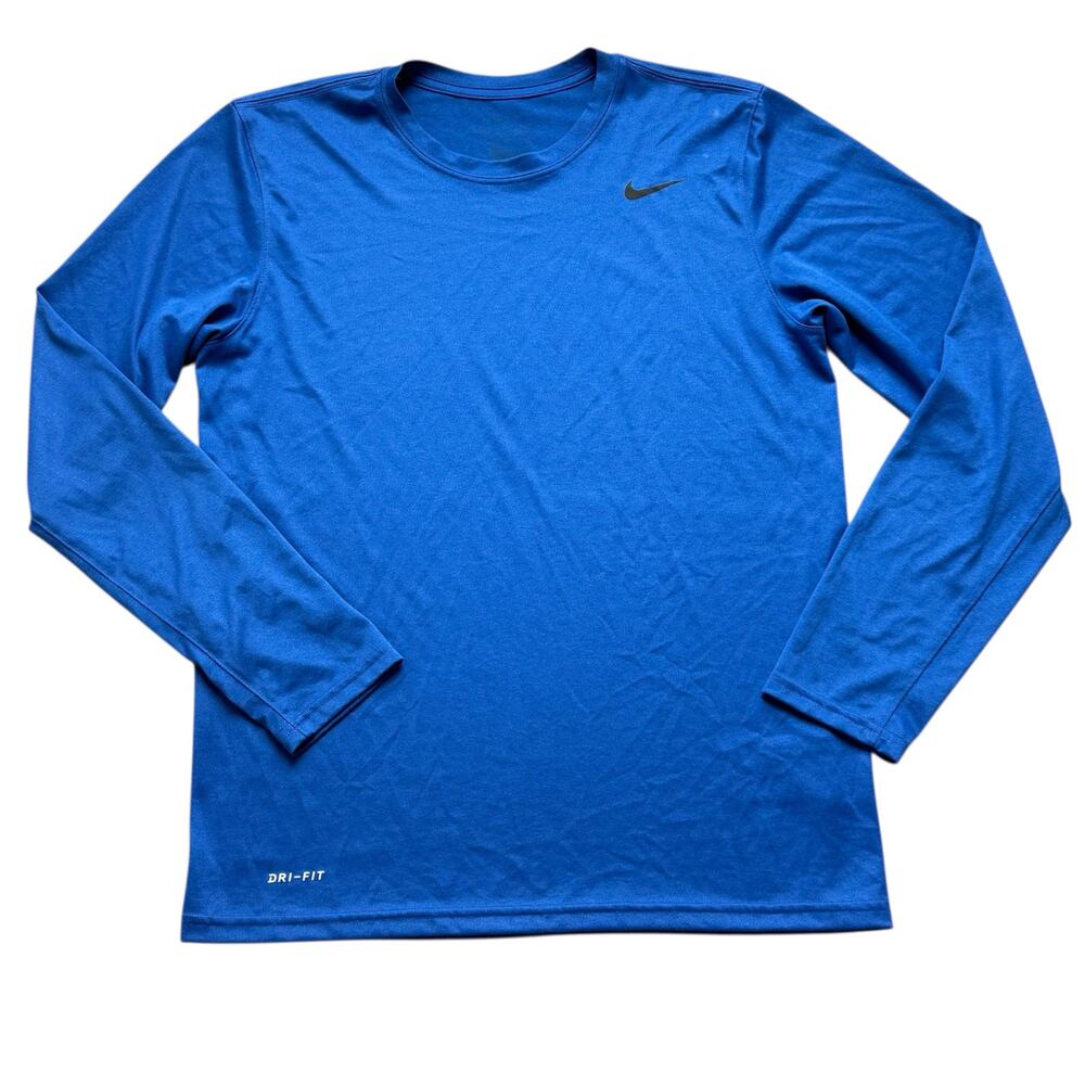Men's M The NIKE Tee Dri Fit Long Sleeve Solid Royal Blue Shirt Active Athletic